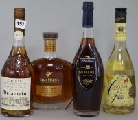 A bottle of Delamain XO "Rare & Dry", two cognacs and one grappa