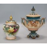 Two Worcester lidded vases 7 & 5in.