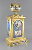 A late 19th century Louis XVI style gilt spelter eight day striking mantel clock, with Sevres