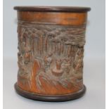 A Chinese bamboo brush pot, H.18cm, Dia.16cm