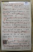 A late 17th century double sided printed sheet of music "In Communi nec Virgine nex Martyre", 16 x