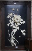 A Japanese panel with carved ivory flowers