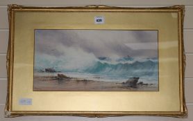 A. ClarencewatercolourWaves breaking on the shore9.5 x 19in.