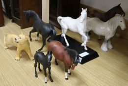 Six Beswick models of horses and a Beswick Lion