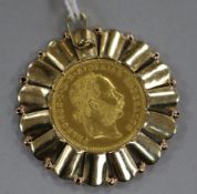 An Austrian gold coin, mounted as a pendant.