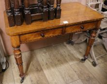 A Victorian mahogany side table, fitted two drawers on turned supports, W.3ft 4in.