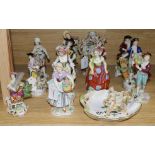 A collection of Continental figures and other porcelain, including four pairs of Sitzendorf figures,