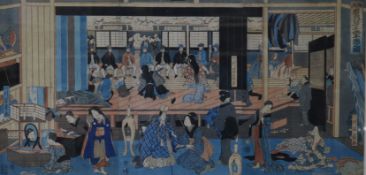 Utagawa Yoshikazu (act. 1850-70),woodblock print triptych'A Children's Dance Performance at the