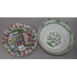 A Chinese famille rose plate and a Limoges bowl each 10in.