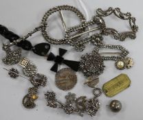 A small quantity of assorted items including antique cut steel brooches, buttons and shoe buckles.