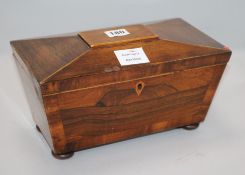 An early Victorian inlaid rosewood tea caddy