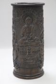 A heavy Chinese hardwood brushpot, Dia.13.5cm, H.30cm