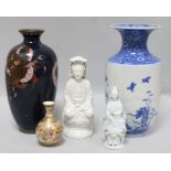 A Japanese cloisonné enamel vase. a Satsuma vase, an Arita type vase and two Chinese blanc-de-