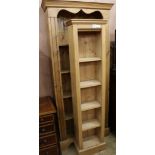 Two modern pine open bookcases, W.1ft 10in. and 1ft 4in.