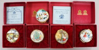 Five Halcyon Days enamel Christmas boxes, 1975 - 1979 4 boxed.