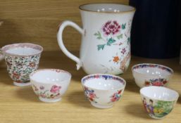 A Chinese export large mug, 4 tea bowls and cup, 18th/19th Century Tallest 15.5cm