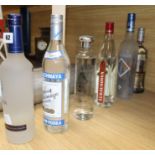 Six bottles of assorted Vodka including Cracovia, Citadelle and Stolichnaya.