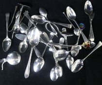 A small quantity of assorted Georgian and later teaspoons and other flatware including a Georgian