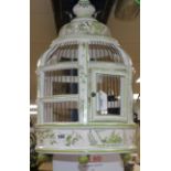 A Continental pottery hanging lantern, white and pale green glazed with birds and flowers H.31cm