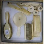 A Victorian ivory dressing table set and sundry other ivory