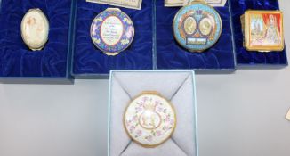 Five Halcyon Days enamelled boxes: Windsor Castle, Queen Mother 1900-2002, 305/500, 50th Anniversary