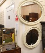 A gilt dressing table mirror and two cream mirrors W.42cm, 87cm, 60cm