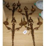 A set of four Louis XVI style gilt metal two branch wall sconces H.16in.