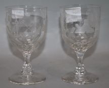 A pair of Stourbridge engraved Masonic glasses 16cm
