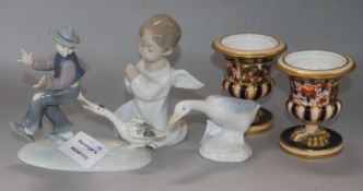 A pair of Davenport vases and three figures and vases H.9.5cm