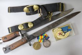 Two bayonets and other militaria