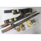 Two bayonets and other militaria