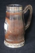 A silver mounted leather "blackjack" tankard, import marks for Gorham Manufacturing Co,