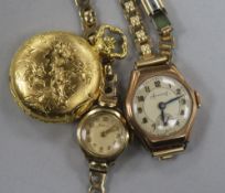 A ladies' 9ct gold Zodiac wristwatch, a similar 9ct gold-cased Accurist watch and a Rotary gilt