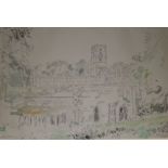 John Linfieldink and watercolourFountains Abbey,signed and dated 195612 x 18in unframed