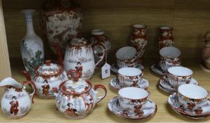 A Kutani vase and pair, jar, teaset and eggshell vase vase 30.5cm.