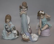 Four Lladro figures, including 'Little Ballet Girl', 5107, 'Don't Forget Me', 5743, 'Cat Nap',