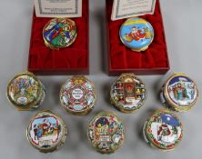 Nine Halcyon Days enamel Christmas boxes, 1990-1999 (ex 1995, two boxed.