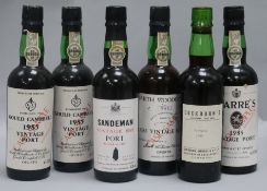 Six half bottles of Gould campbell 1985 vintage port