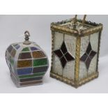 Two stained glass lanterns H.59cm