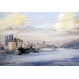 Kenneth Aldridgegouache,Vancouver Harbour BC,signed,13.5 x 20.5in.