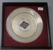 An RAF Diamond Jubilee silver salver, in box frame, with certificate.