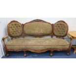 A Victorian carved satin walnut chair-back settee W.220cm