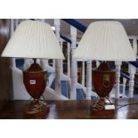 A pair of Regency style red and gilt lamp bases 38cm to fitting