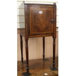 A small mahogany bowfront bedside cupboard W.36cm