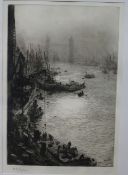 William Lionel Wylliedry point etching"Tower Bridge"signed in pencil, Walker Galleries label verso11
