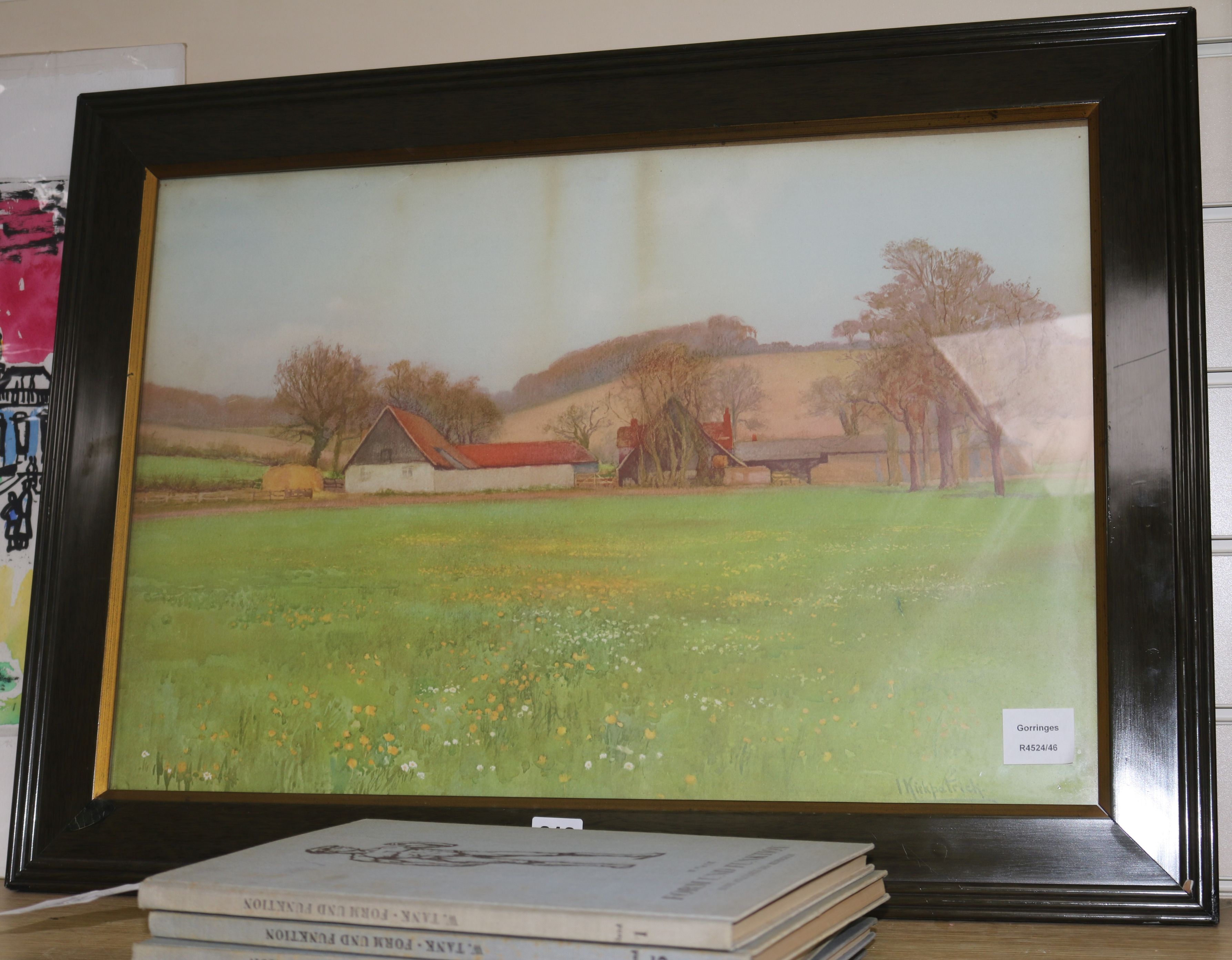 I. Kirkpatrickcolour printlandscape with farm and barn,16 x 24in.