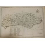 John Carycoloured engravingMap of Sussex, 1805, 14 x 20in. and three other prints.all unframed