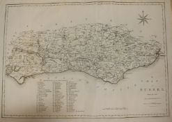John Carycoloured engravingMap of Sussex, 1805, 14 x 20in. and three other prints.all unframed