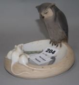 A Royal Copenhagen ash tray modelled with an owl with three white mice no.1050 H.11.5cm