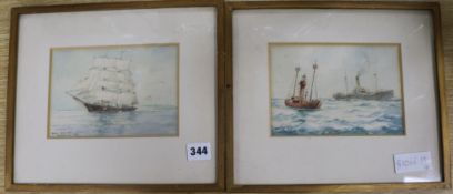 William Birchallpair of watercoloursThe Lightship and Under Easy Sailsigned, one dated 19285 x 7in.